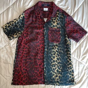 Ksubi Mens Red Leopard Pocket Short Sleeve Button-Up shitt (Fits loose)